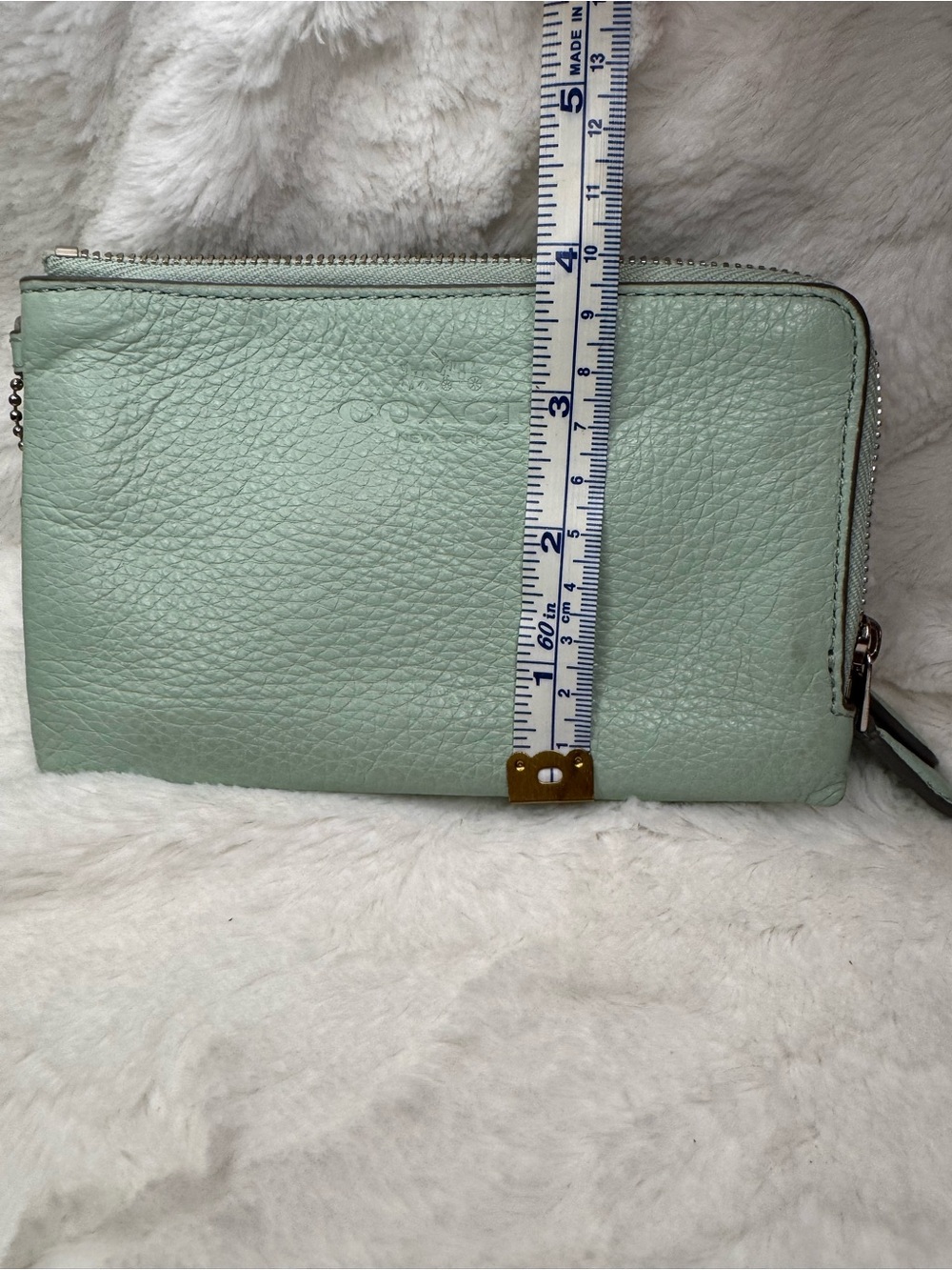 Coach Seafoam Green Leather Zip Wristlet - Picture 4 of 5